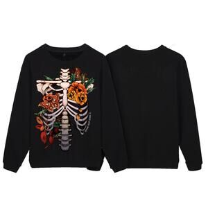 PLAYING POSSUM CLOTHING CO. Living Bones Crew Neck Sweatshirt in Black Size M